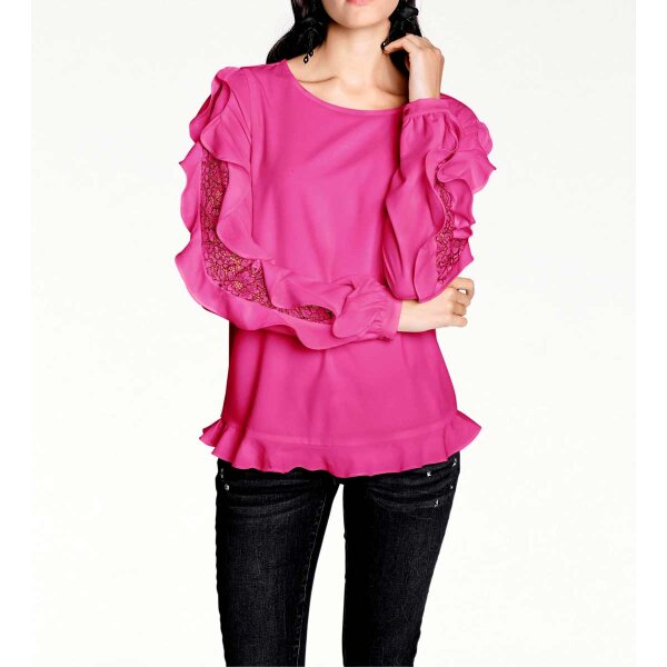 Ruffle blouse with lace, cyclam