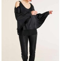 Designer-Satinbluse m. Cut-Outs, schwarz