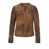 Lammnubuklederjacke m. Nieten, braun