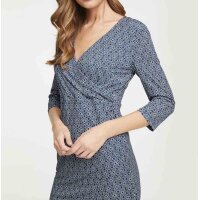 Druckkleid, blau-offwhite
