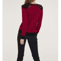 Strickjacke m. Pailletten, rot-schwarz