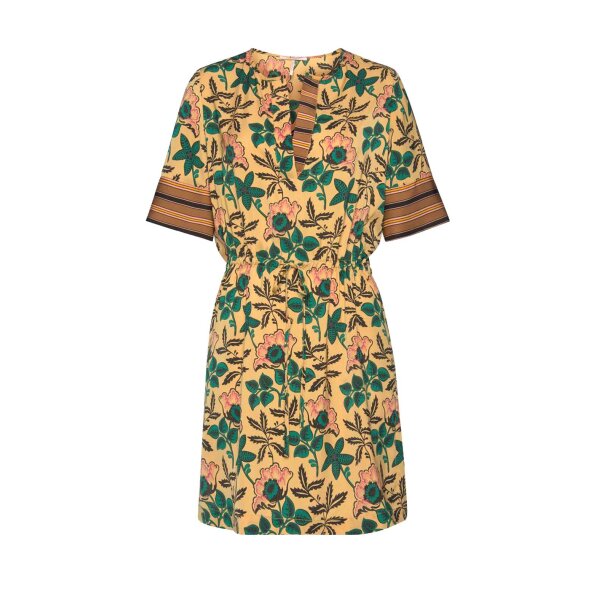 Marken-Druckkleid, safran-bunt