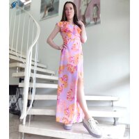 Marken-Maxi-Wickelkleid, flieder/orange/blutrot
