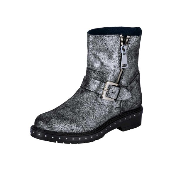 Rind-Nappaleder-Stiefelette, silbergrau-metallic