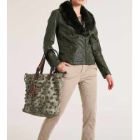 Leather imitation jacket with weave fur collar, olive