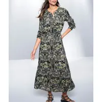 Druckkleid mit Tunnelzug, khaki-schwarz