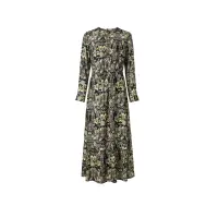 Druckkleid mit Tunnelzug, khaki-schwarz
