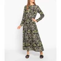 Druckkleid mit Tunnelzug, khaki-schwarz