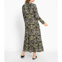 Druckkleid mit Tunnelzug, khaki-schwarz