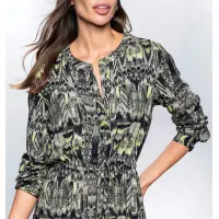 Druckkleid mit Tunnelzug, khaki-schwarz