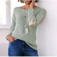 Pullover mit Patches, kalkmint-hellgrau