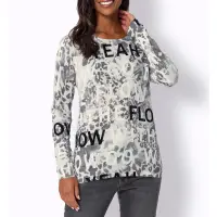 Pullover mit Ziersteinen, hellgrau-schwarz