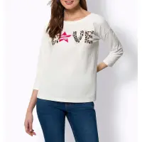 Langarmshirt mit Leo-Schriftzug, ecru