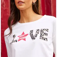 Langarmshirt mit Leo-Schriftzug, ecru