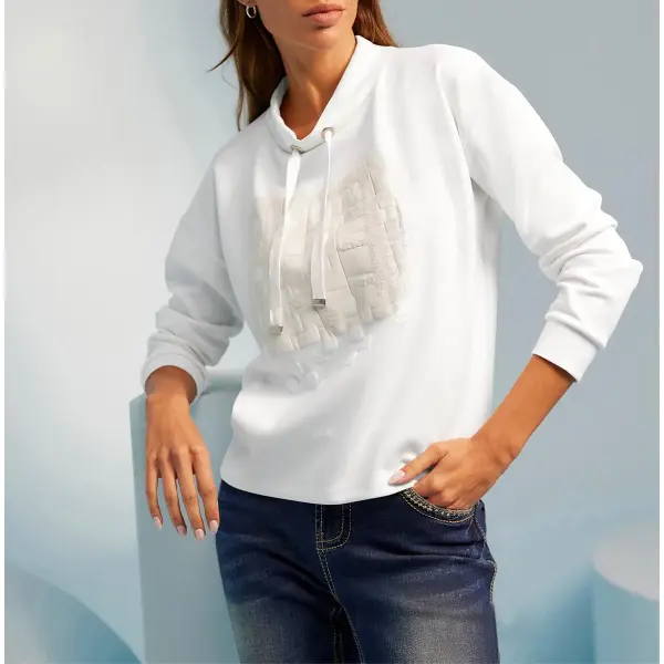 Sweatshirt m.platziertem Druck und Pailletten,ecru