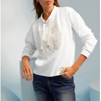 Sweatshirt m.platziertem Druck und Pailletten,ecru
