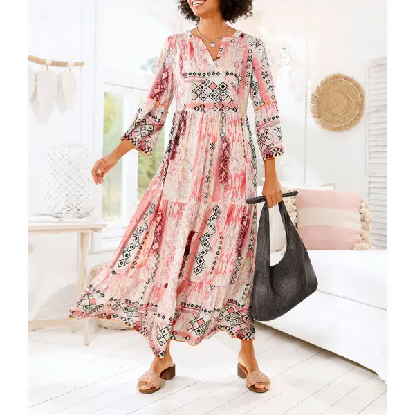 Druckkleid mit Volants, ecru-rosenquarz