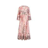 Druckkleid mit Volants, ecru-rosenquarz