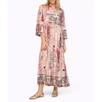 Druckkleid mit Volants, ecru-rosenquarz