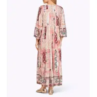Druckkleid mit Volants, ecru-rosenquarz
