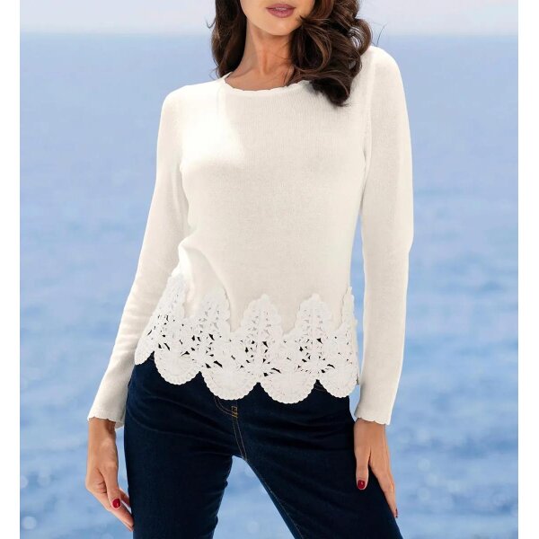Pullover mit Kordel-Stickerei, ecru