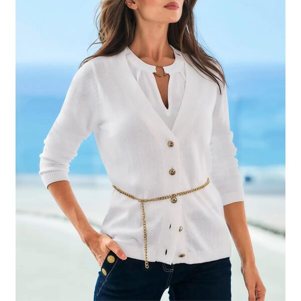 Cardigan with chain belt, ecru