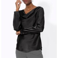 Satin Blouse with Waterfall Neckline, black
