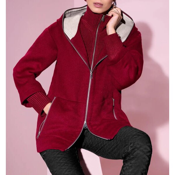 Wolljacke mit Strickeinsatz am Kragen, kirsche