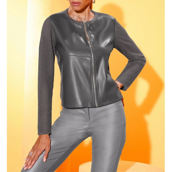 Openwork cardigan with faux leather insert, anthracite