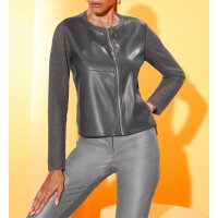 Ajourstrickjacke m.Lederimitateinsatz, anthrazit