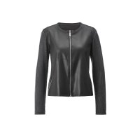 Ajourstrickjacke m.Lederimitateinsatz, anthrazit