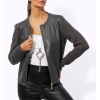 Openwork cardigan with faux leather insert, anthracite