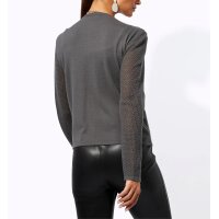 Openwork cardigan with faux leather insert, anthracite