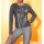 Openwork cardigan with faux leather insert, anthracite