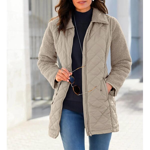 2-in-1-Steppjacke im Materialmix, sesam