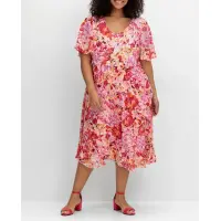 Chiffonkleid, pink-gemustert