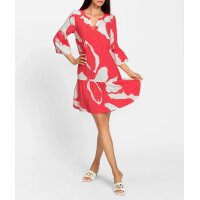Druckkleid m. Trompeten-Ärmeln, hummer-ecru