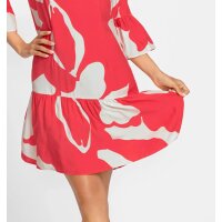 Druckkleid m. Trompeten-Ärmeln, hummer-ecru