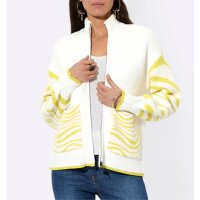 Jacquardstrickjacke, ecru-limone