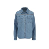 Jeansbluse m. Ziernähten, blue-bleached