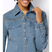 Denim blouse with decorative seams, blue-bleached