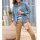 Denim blouse with decorative seams, blue-bleached
