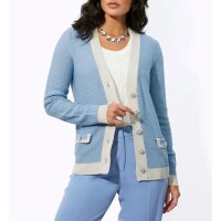 Cardigan m. Zierperlen-Knopfleiste, eisblau-vanille