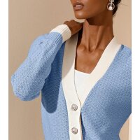 Cardigan m. Zierperlen-Knopfleiste, eisblau-vanille