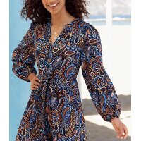 Sukienka z nadrukiem w stylu paisley, w kolorze koniakowo-aqua