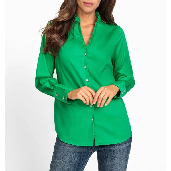 Rüschenbluse aus Satin, grasgrün