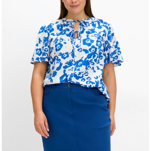 Printed tunic, ecru-royal blue