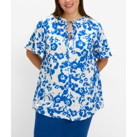 Printed tunic, ecru-royal blue