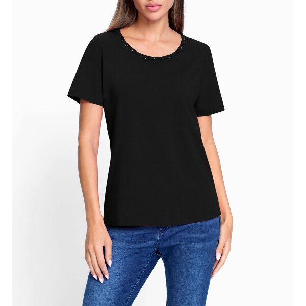 Round neck shirt with decorative trim, black