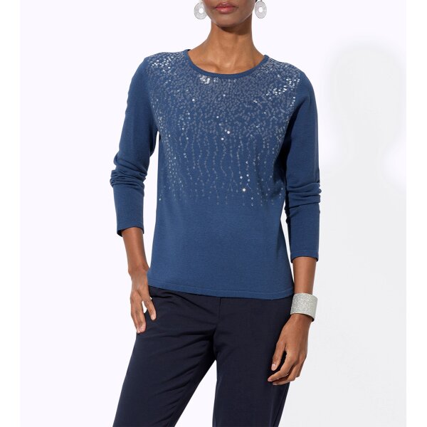 Sweter z przezroczystymi cekinami, kolor denim blue